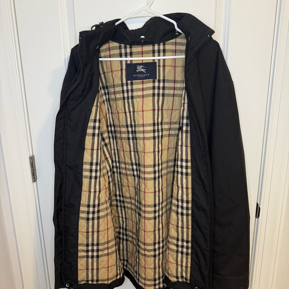 Burberry Jacket Men’s XL  Black Removable Hood Vintage Rain Parka 90’s - Picture 4 of 11
